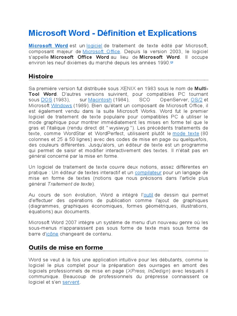 Définition de Microsoft Word | PDF | Microsoft Word | Application
