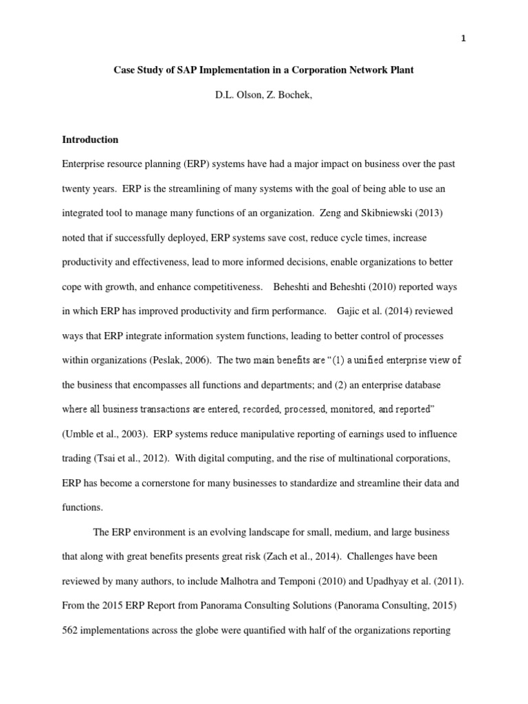 Case Study Of Erp Implementation Pdf Enterprise Resource Planning