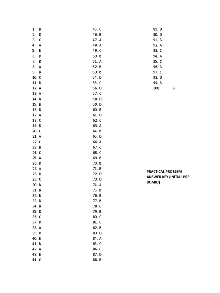 Initial Pre-Board Answer Key | PDF