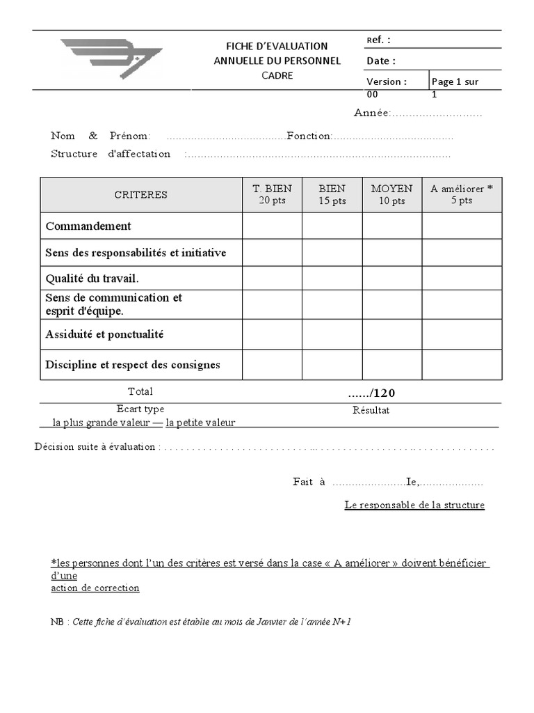 Fiche d'évaluation annuelle du personnel | PDF