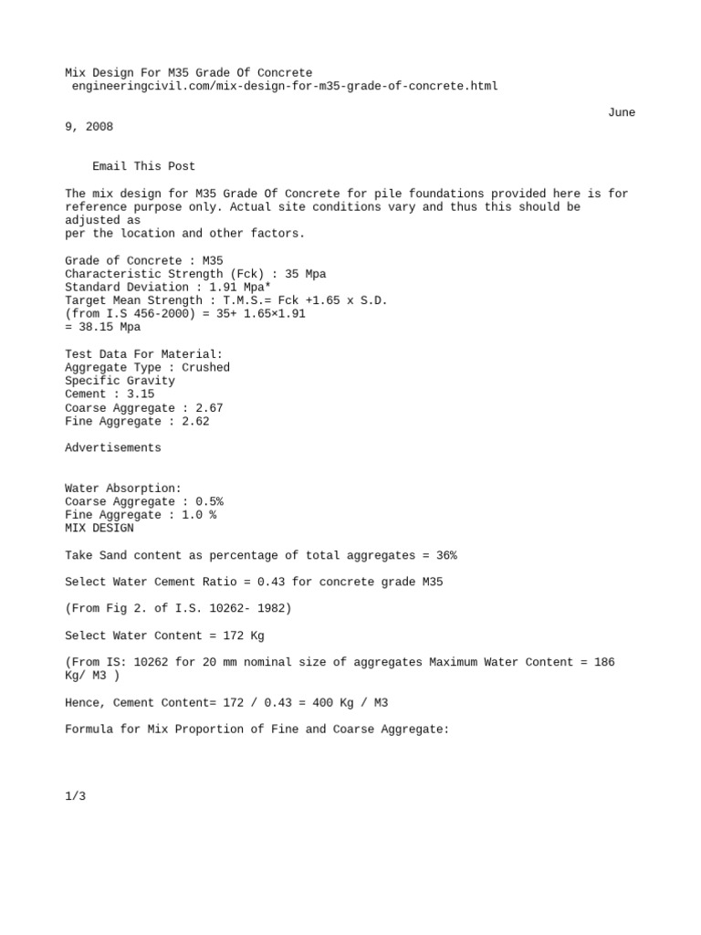 Optimal Mix Design for M35 Grade Concrete Used in Pile Foundations