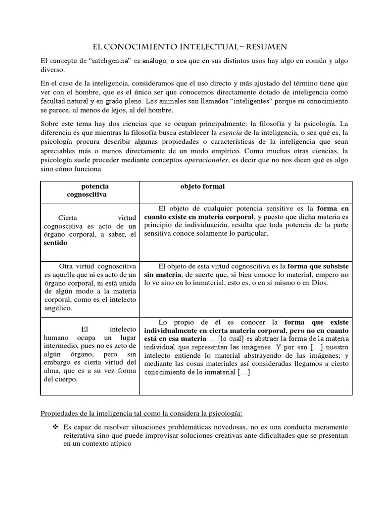 El Conocimiento Intelectual Resumen | PDF | Esencia | Comprensión