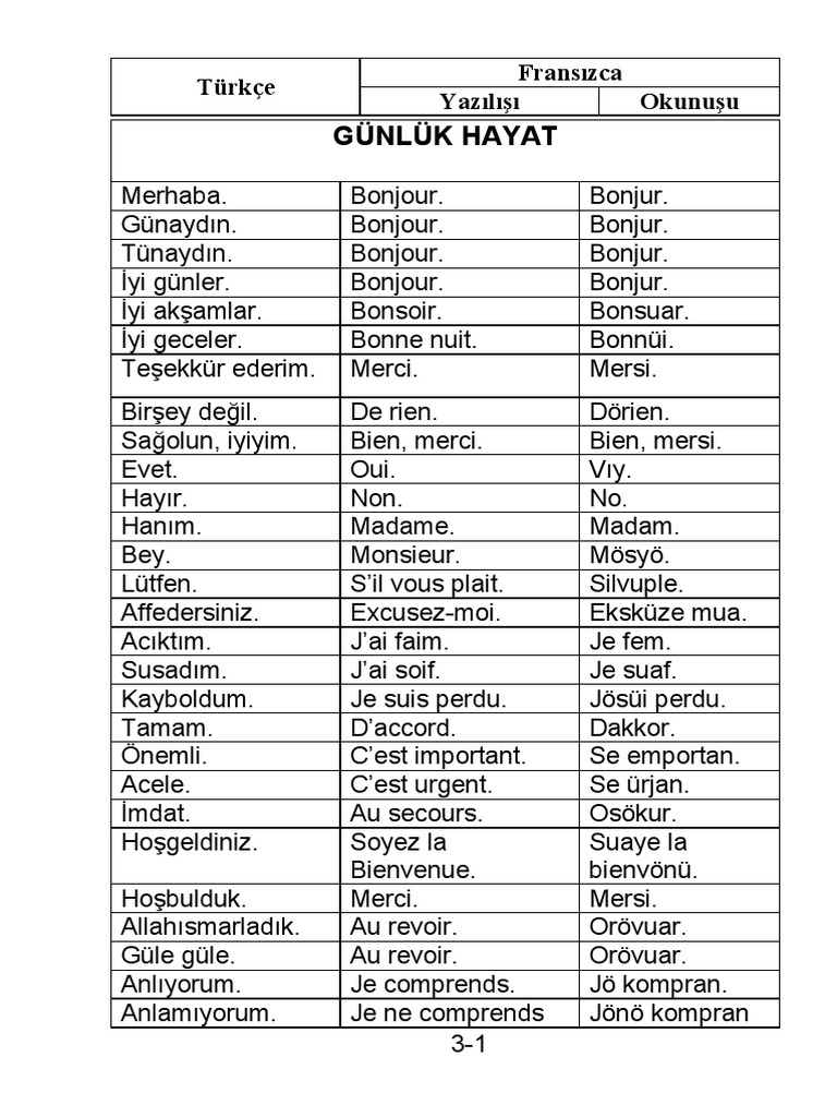 Fransizca Günlük Konuşma | PDF
