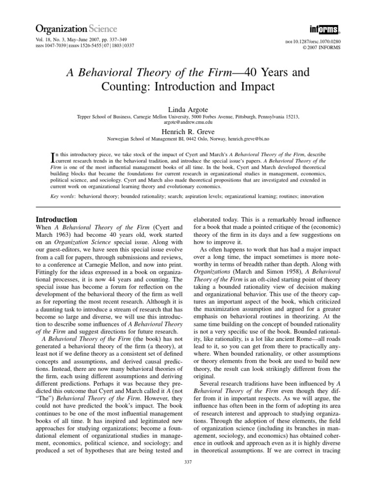 Behavioral Theory of The Firm | PDF