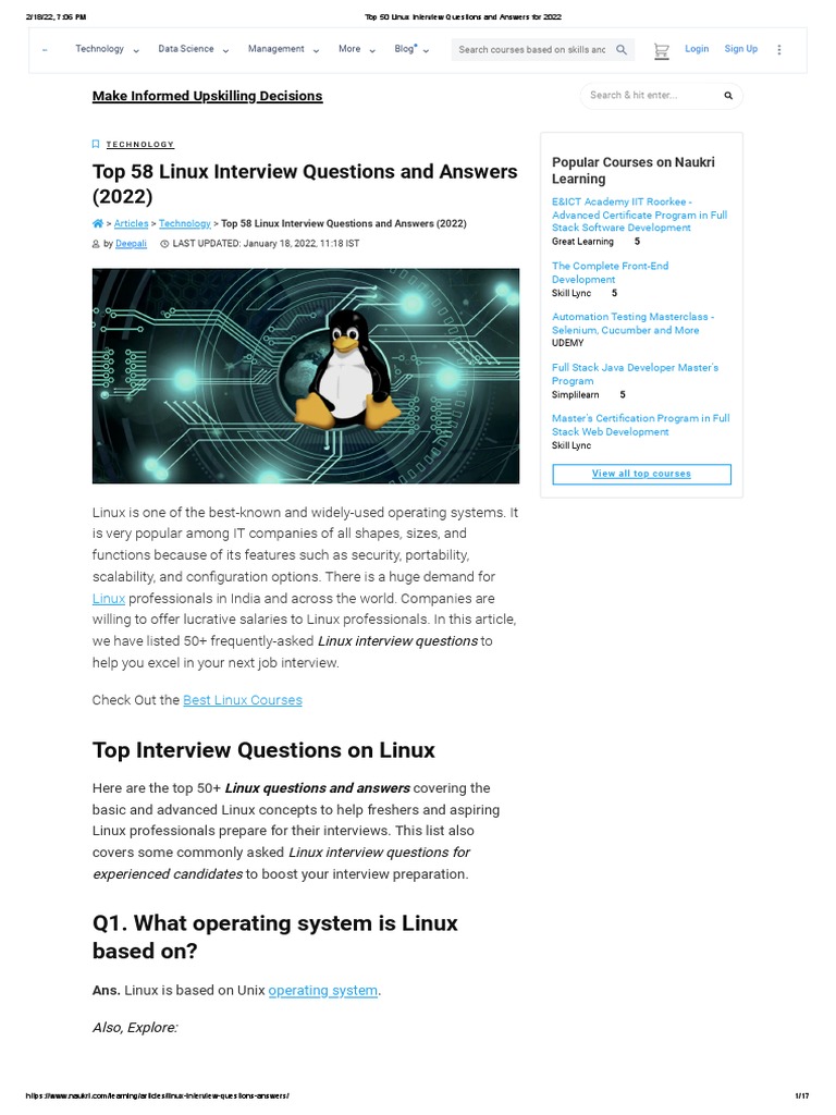 Top 50 Linux Interview Questions 2022 | PDF | Operating System | Secure ...