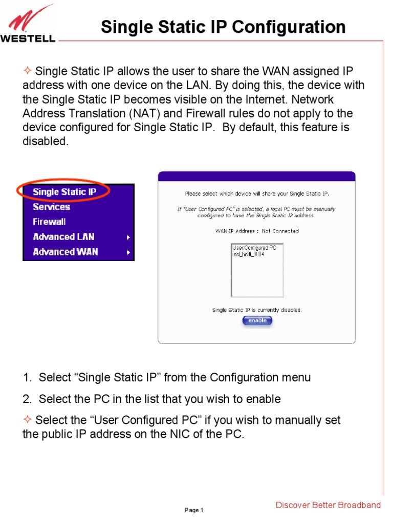 Single Static IP Configuration Guide | PDF