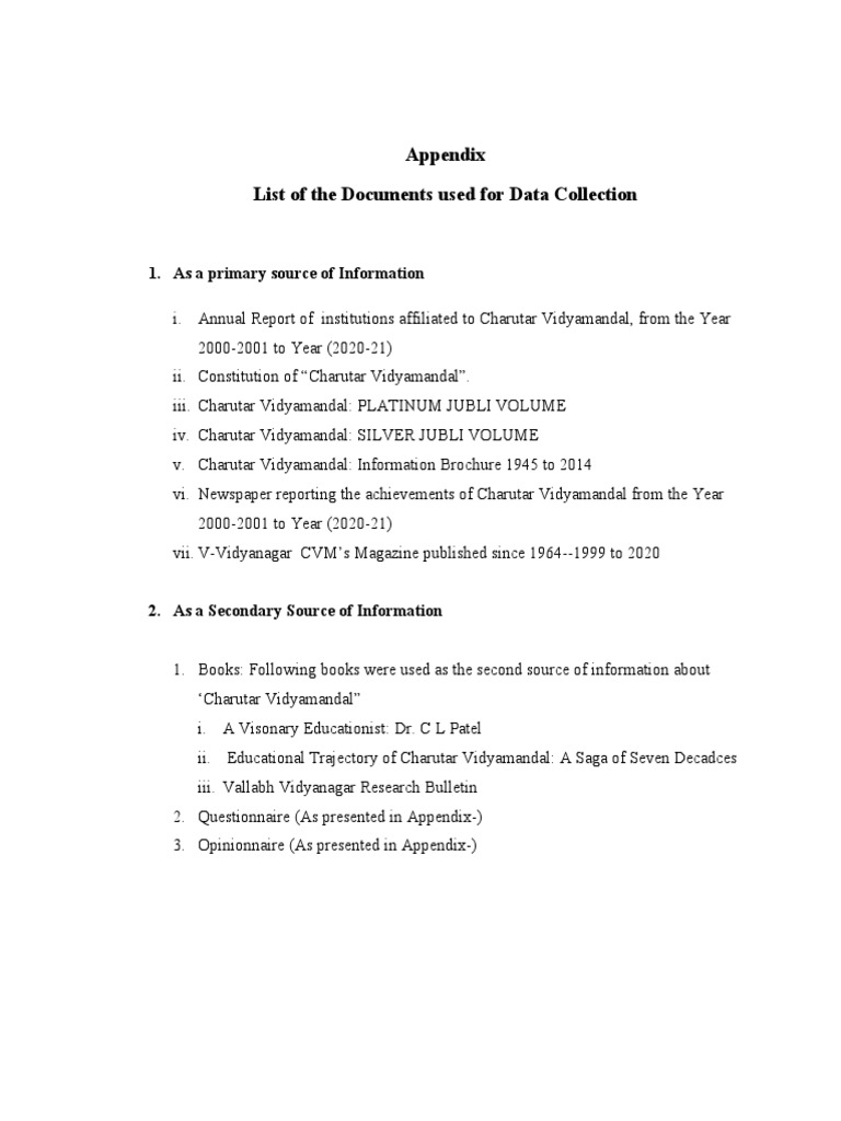 Appendix List of The Documents Used For Data Collection: 1. As A ...