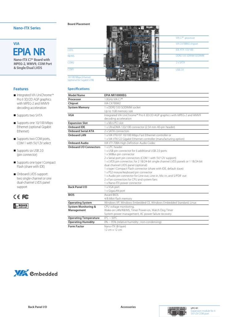Via+EPIA+NR Datasheet v110126 | PDF | Electrical Connector | Usb