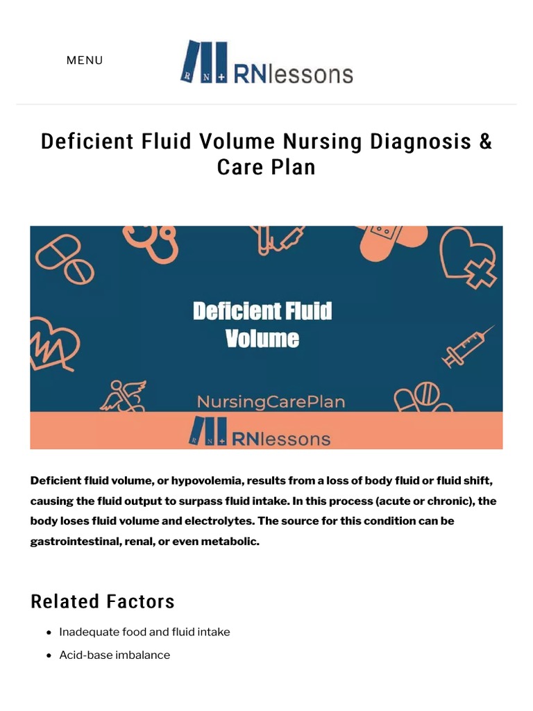 Deficient Fluid Volume Nursing Diagnosis & Care Plan - RNlessons | PDF ...