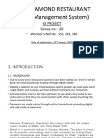 Title: Diamond Restaurant (Hotel Management System) : Se Project Group No.: 20