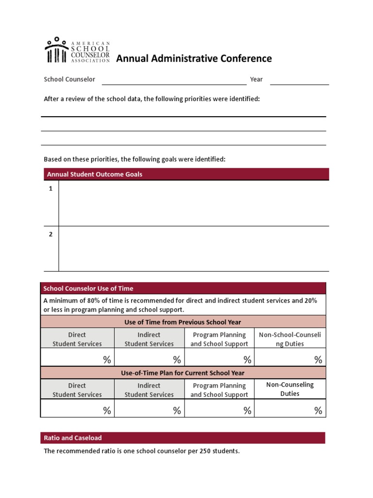 Elementary School Counselor Annual Calendar Example