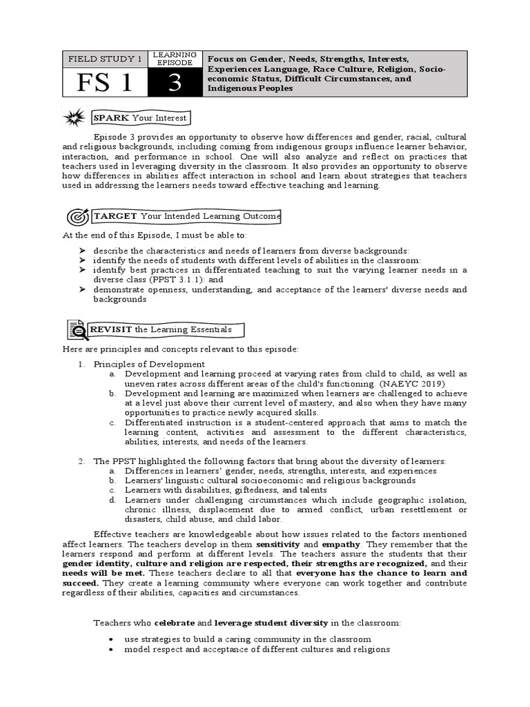 FS 1 Episode 3 | PDF | Differentiated Instruction | Learning