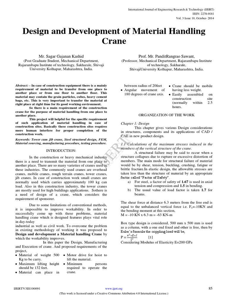 Material Handling Crane Design Overview | PDF | Bending | Buckling