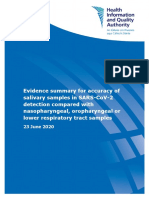 Evidence Summary For Salivary Detection of SARS CoV 2