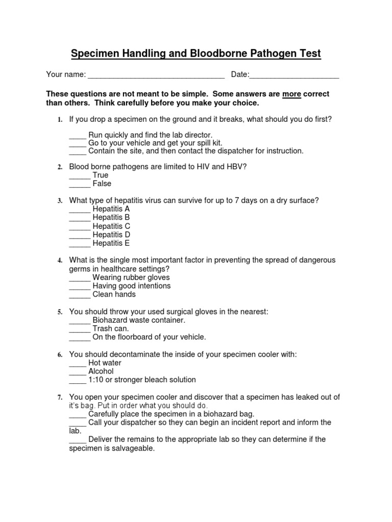 Bloodborne Pathogen Specimen Handling Guide | PDF | Hepatitis | Infection