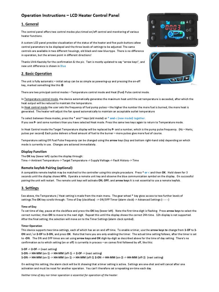 LCD Heater Control Panel Instructions | PDF | Timer | Clock