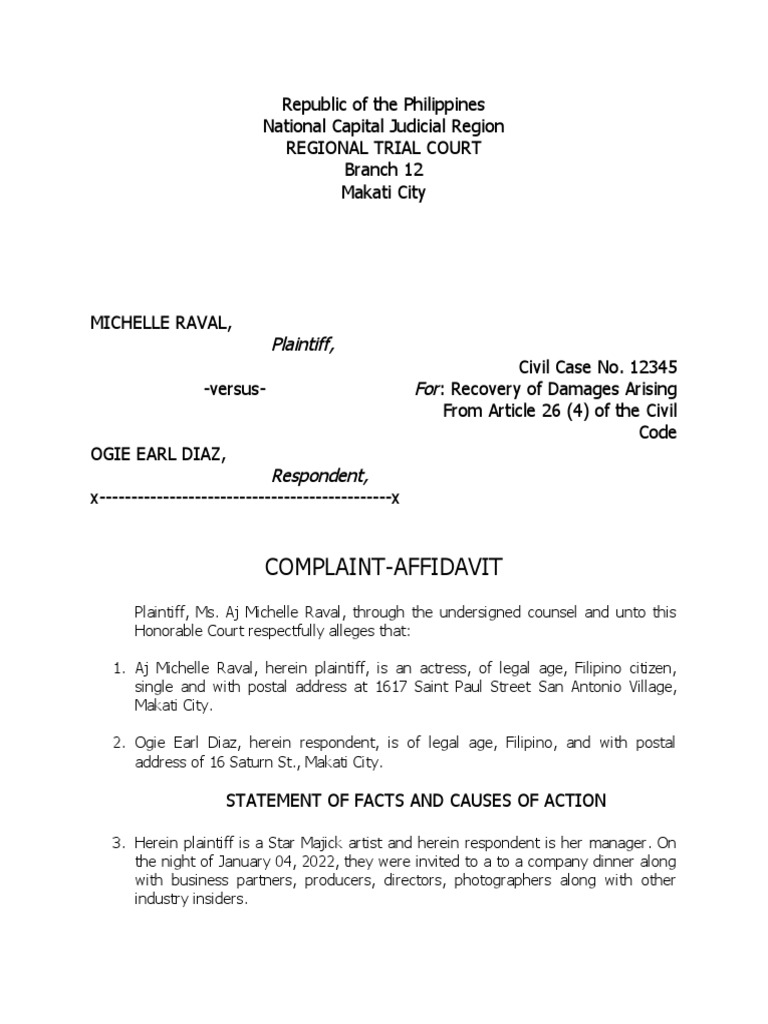 Complaint-Affidavit (AJ Michelle Raval) | PDF | Damages | Lawsuit