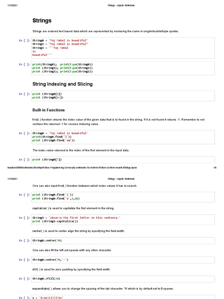 Strings - Jupyter Notebook | PDF | String (Computer Science) | Computer ...