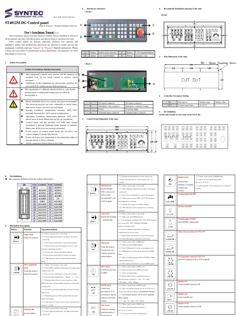 ST4012MDG Control Panel User's Installation Tutorial PDF
