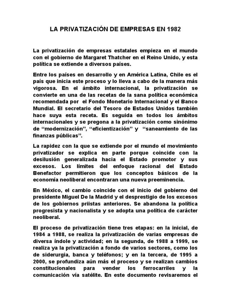 Privatización en México: Proceso y Efectos | PDF | Neoliberalismo ...