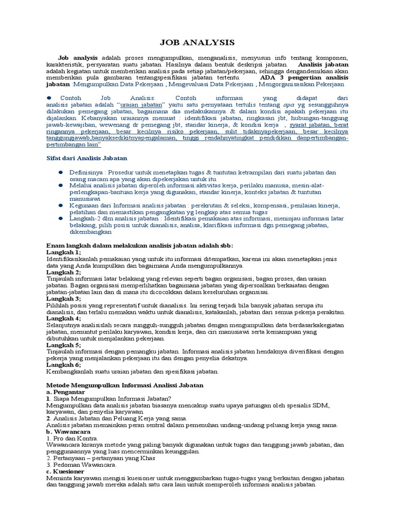 Analisis Jabatan dan Deskripsi Pekerjaan | PDF