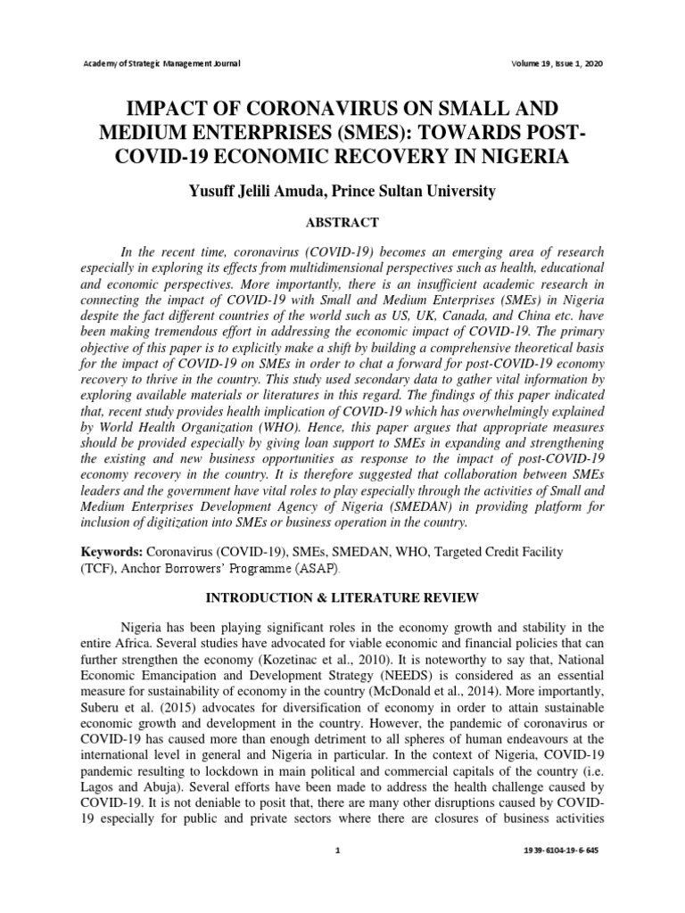 COVID-19 Impact on Nigerian SMEs | PDF | Small And Medium Sized ...