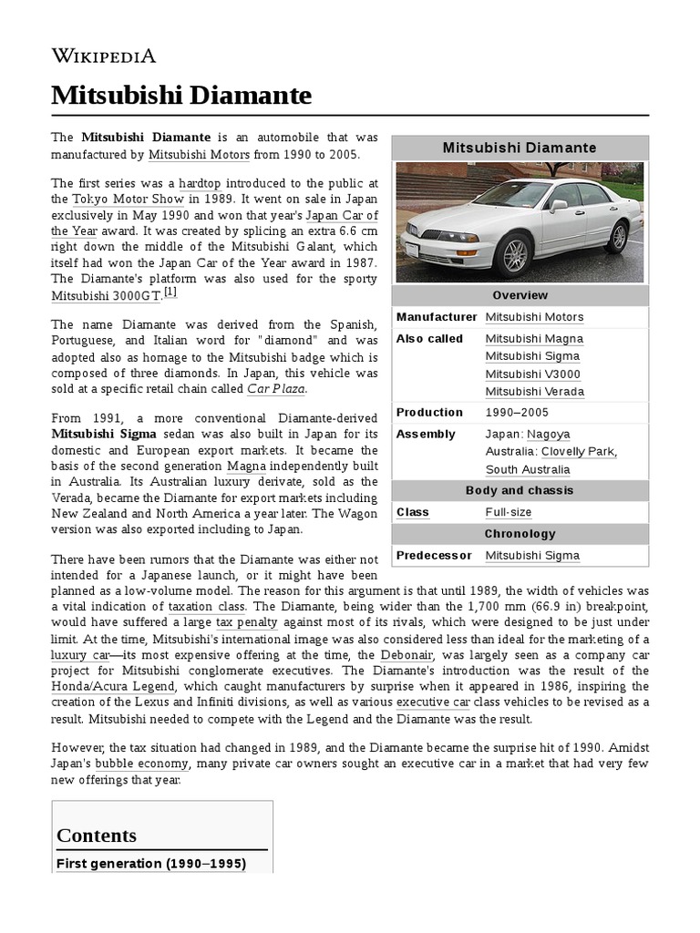 Mitsubishi Diamante | PDF | Motor Vehicle | Wheeled Vehicles