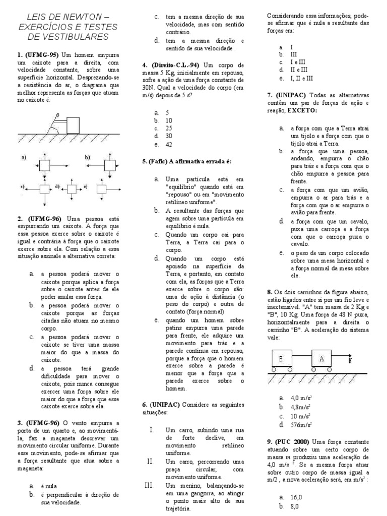 Leis de Newton - Exercicios | PDF | Força | Leis do Movimento de Newton