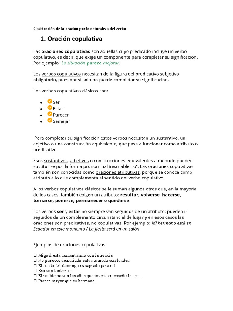 Ejemplos de oraciones copulativas | PDF | Oración (Lingüística) | Verbo