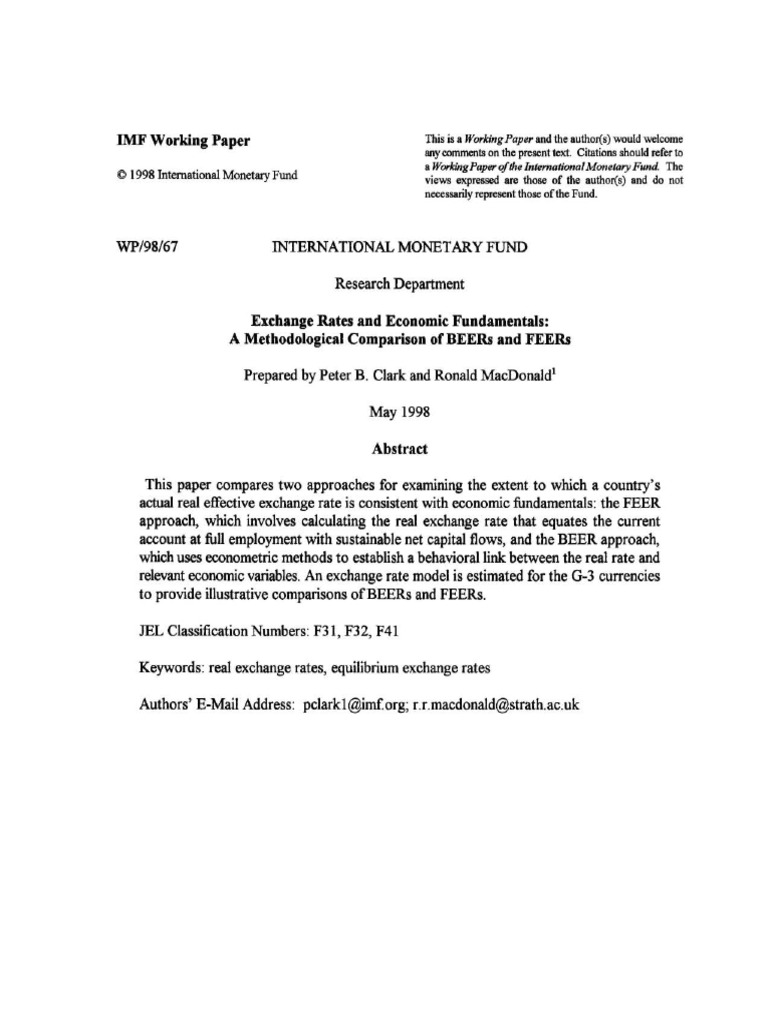 MacDonald (1998) Exchange Rates and Economic Fundamentals. A