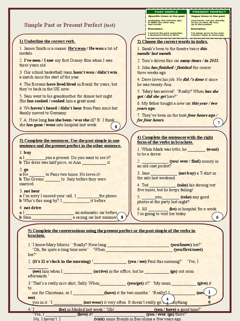 Past Simple vs Present Perfect Test | PDF | Perfect (Grammar)