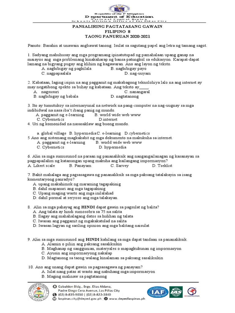 G8 Assessment.3nd Quarter | PDF