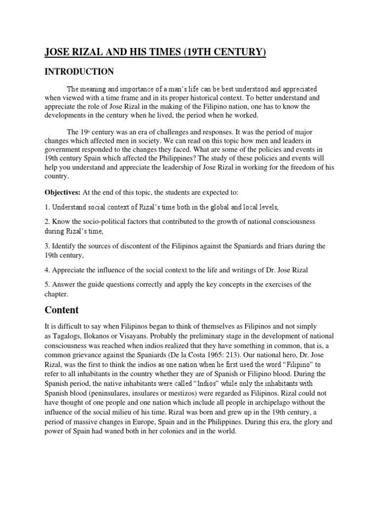 JOSE RIZAL AND HIS TIMES (19th Century) | PDF