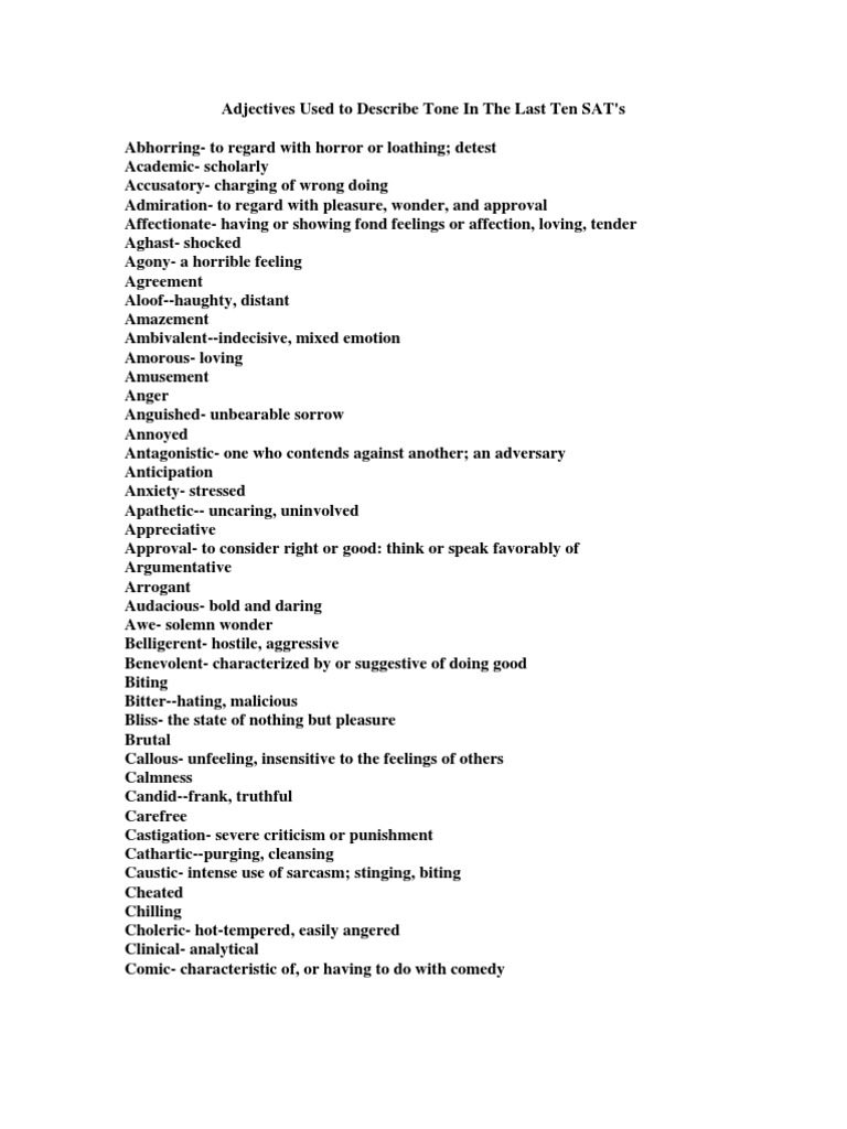 Tone Words For The Sat Anger Emotions