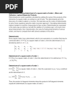 Determinants: Finding Determinant of A Square Matrix of Order, Minor and Cofactors, Laplace Expansion Formula