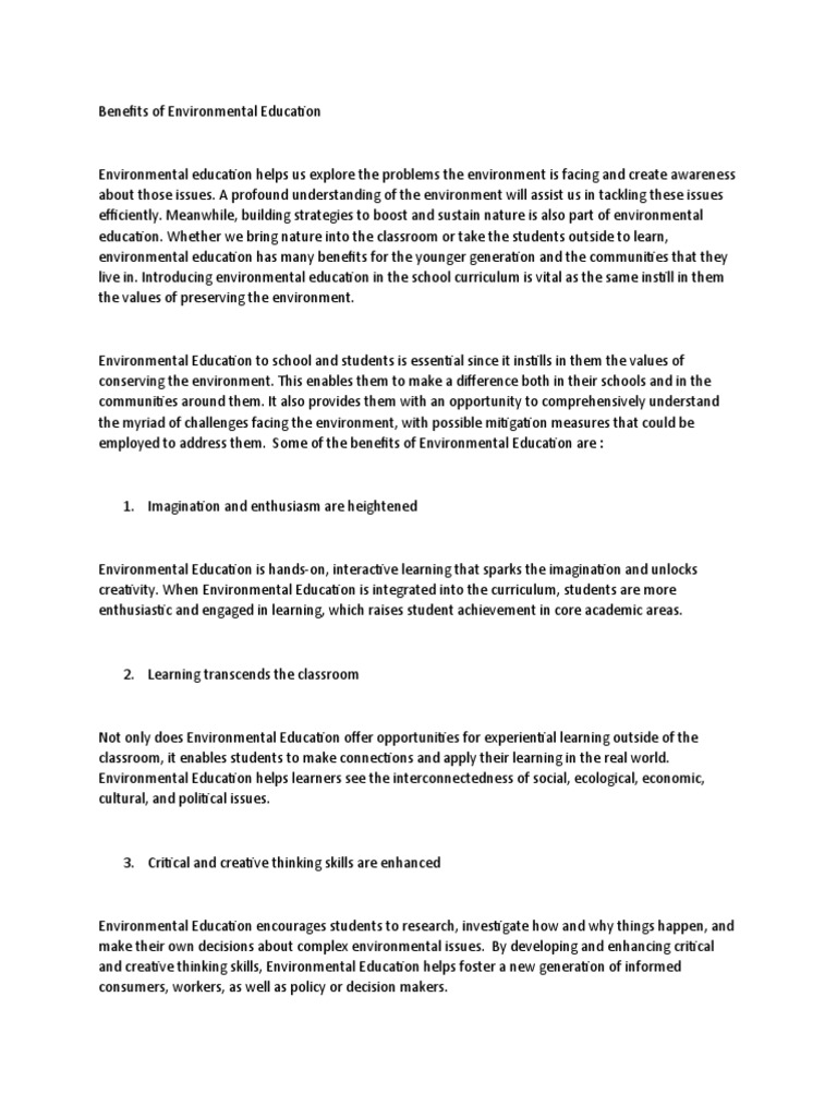 Top 10 Benefits of Environmental Education | PDF | Learning | Creativity