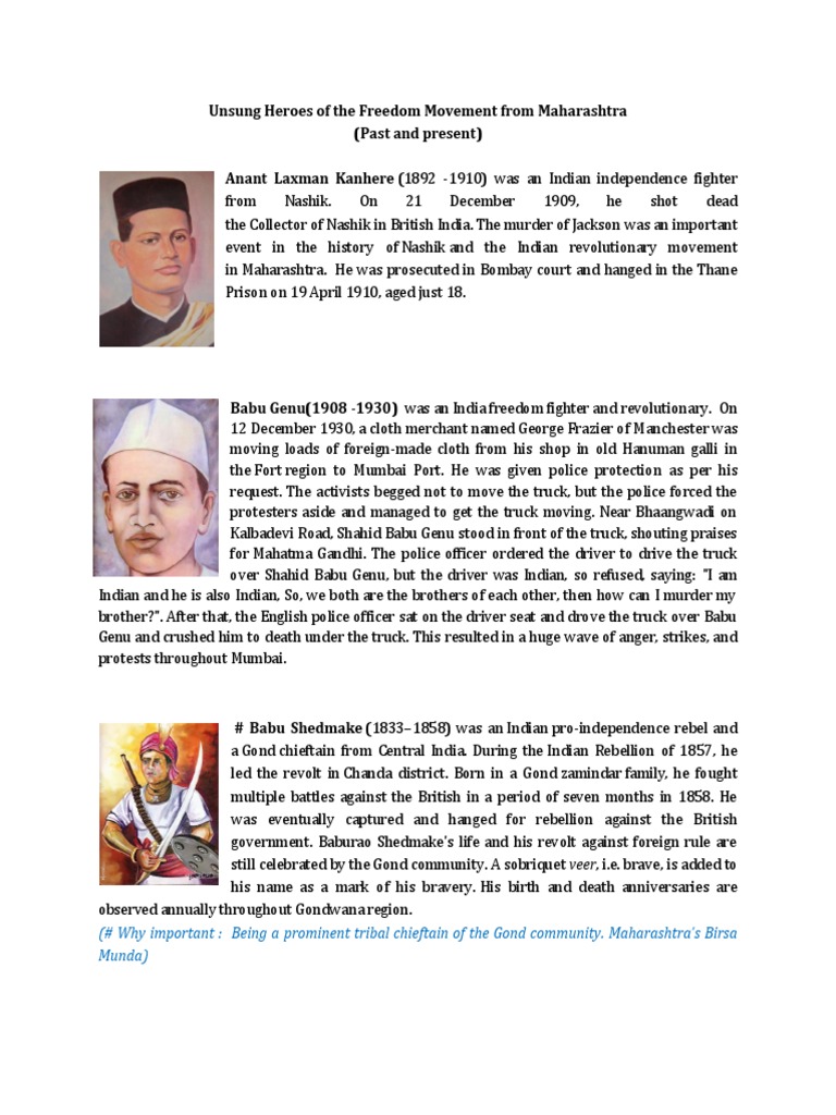 Unsung Heroes of Freedom Movement | PDF | Indian Independence Movement ...