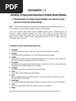 Privacy and Security in Online Social Media. ASSIGNMENT