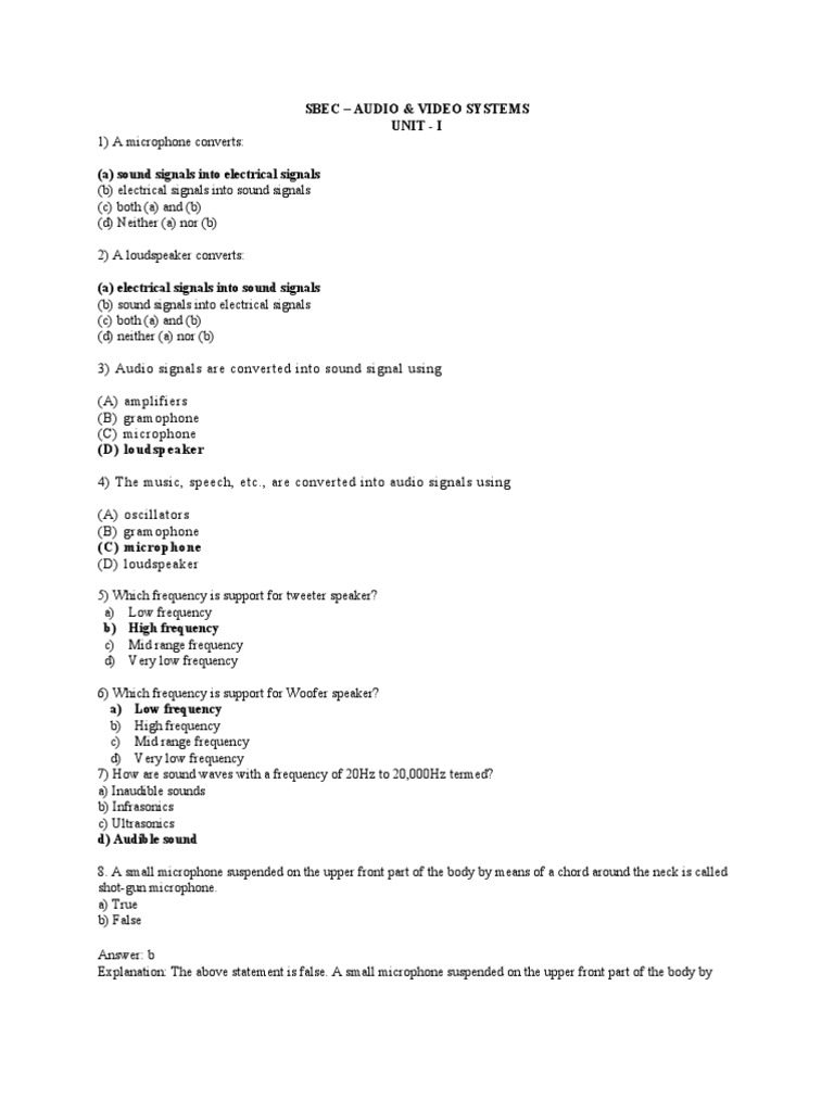 Audio Video MCQ PDF Loudspeaker Amplifier