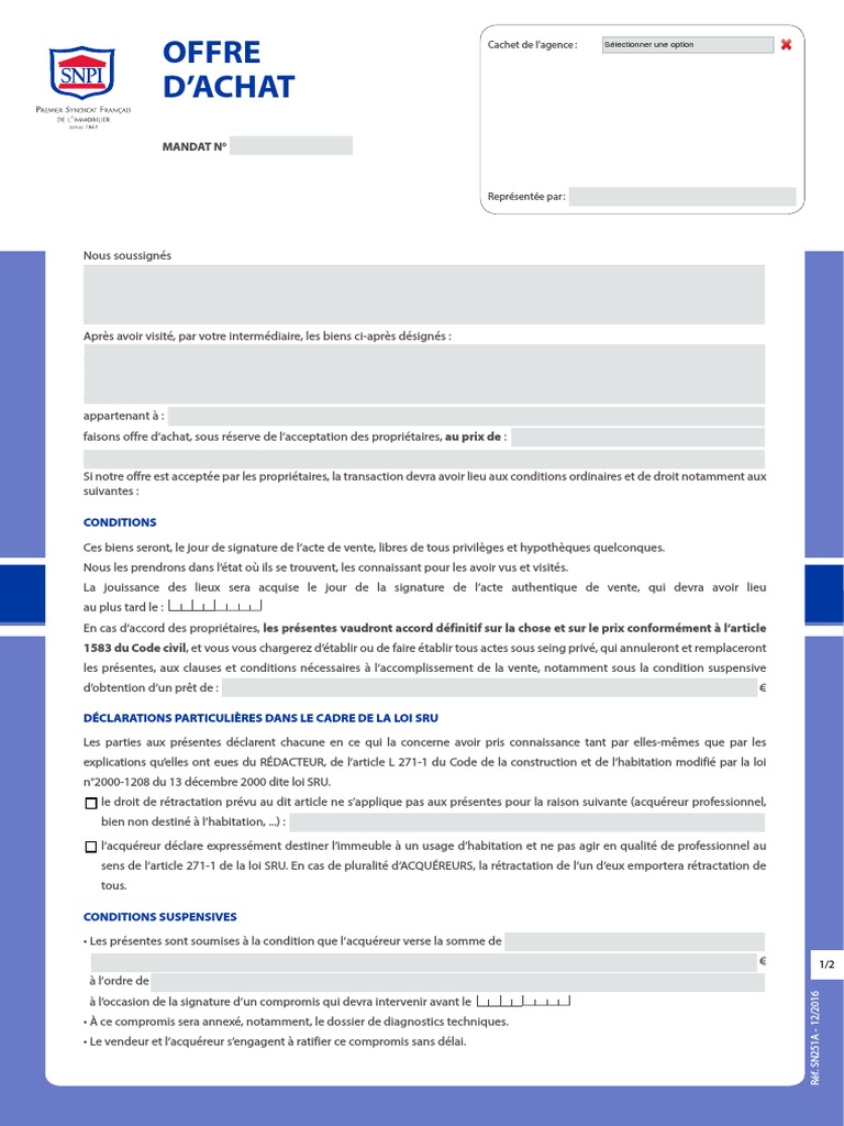 Simple Modle Offre D Achat Pdf