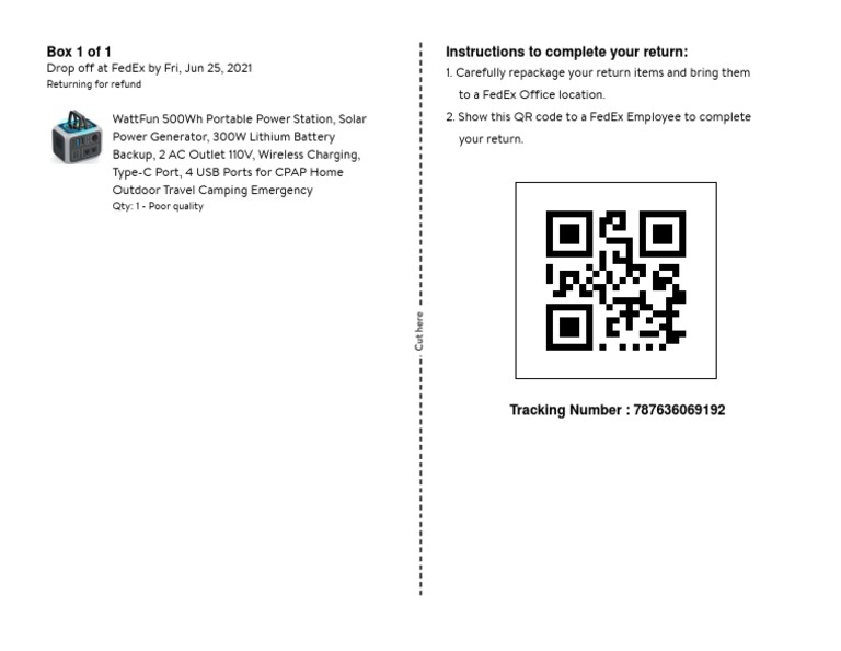 Box 1 of 1 Instructions To Complete Your Return:: Returning For Refund ...