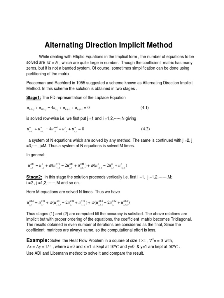 ADI Method for 2D Heat Equation | PDF | Differential Calculus ...