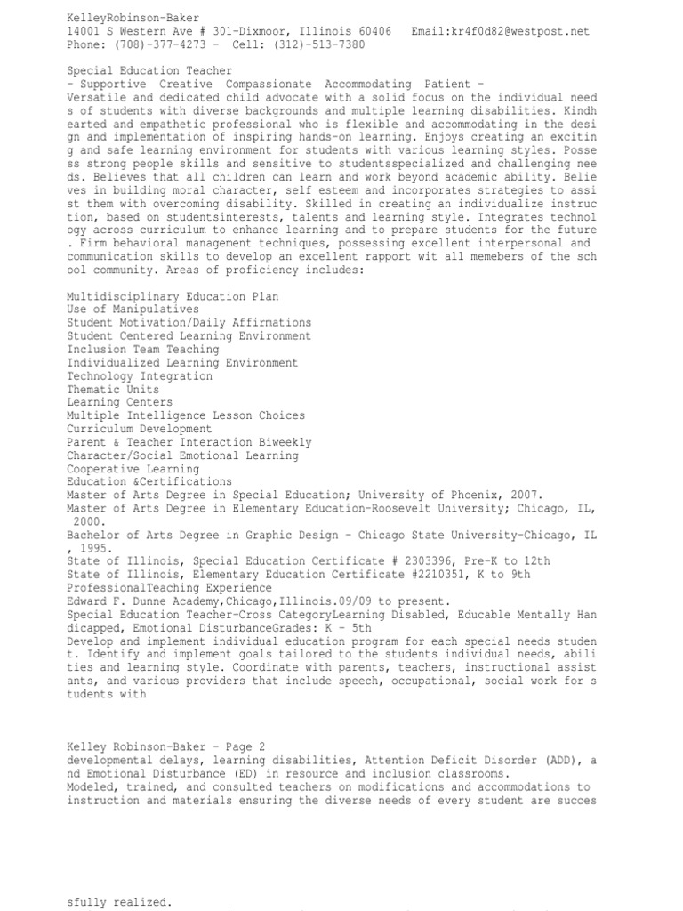 Special Education Teacher Pdf Special Education Inclusion Education