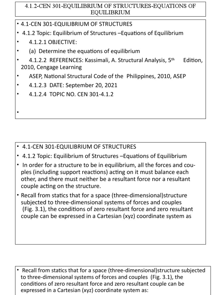 Equations of Equilibrium in Structures | PDF | Force | Equations