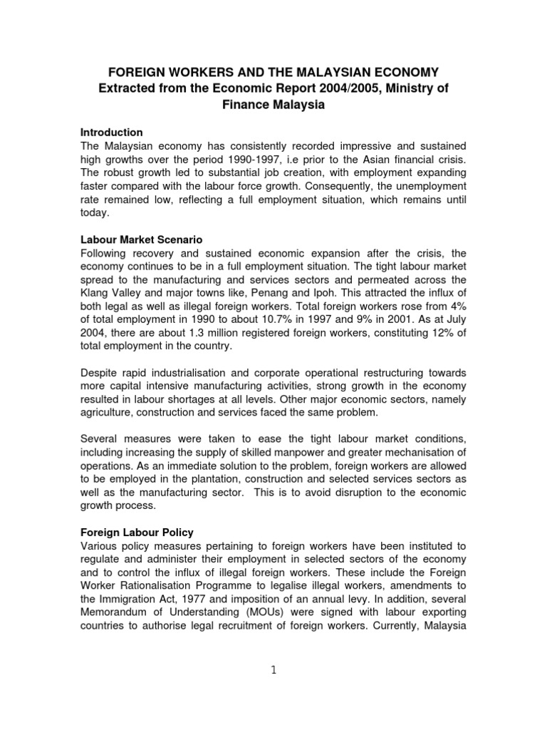Impact of Foreign Workers in Malaysia | PDF | Foreign Worker | Workforce