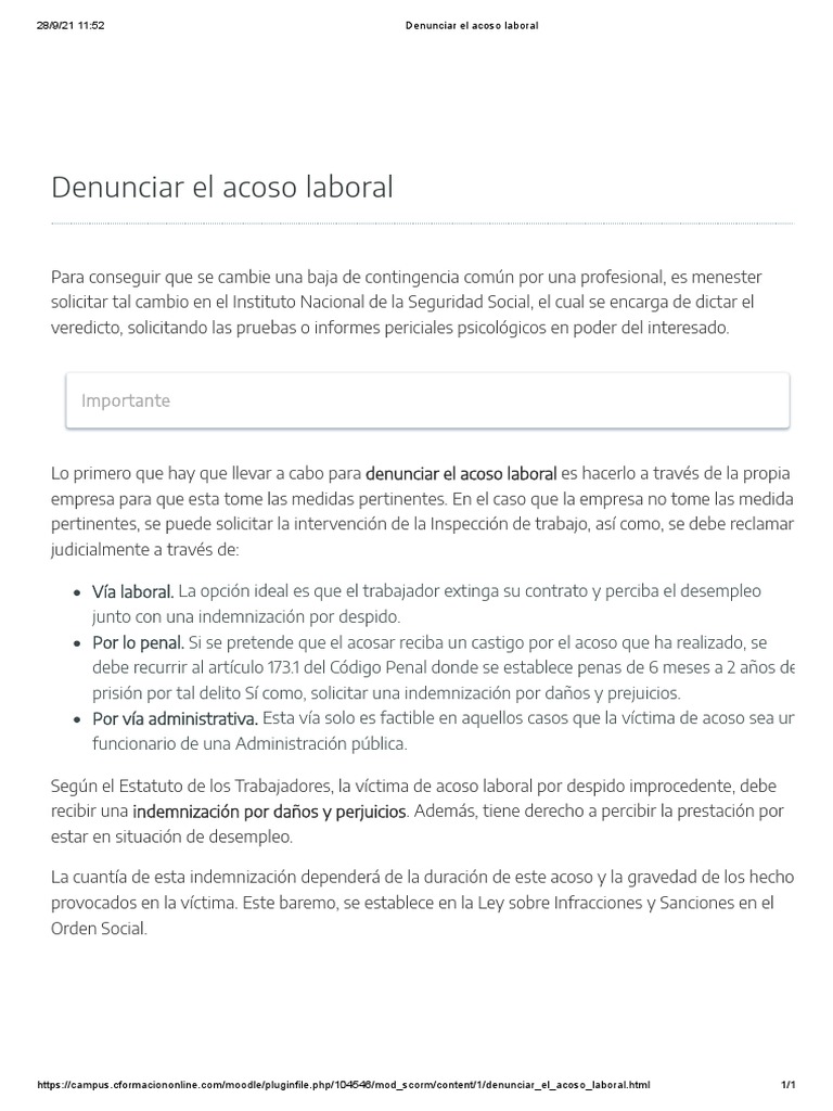 Cómo Denunciar el Acoso Laboral | PDF