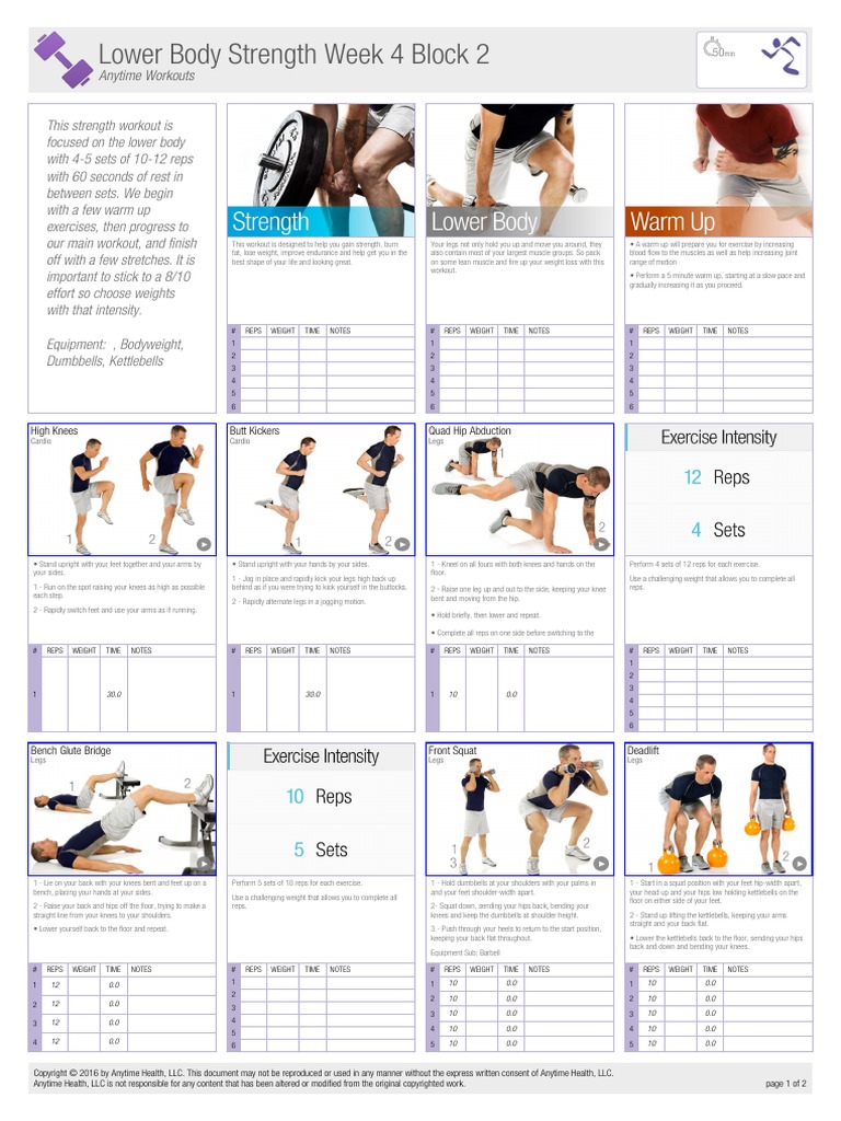 Lower Body Strength Week 4 Block 2: Anytime Workouts | PDF | Kettlebell ...