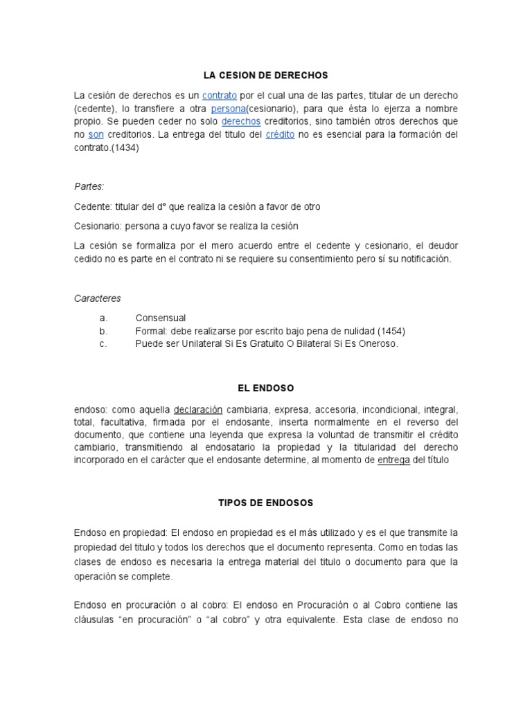 Cesion de Derechos y Endoso