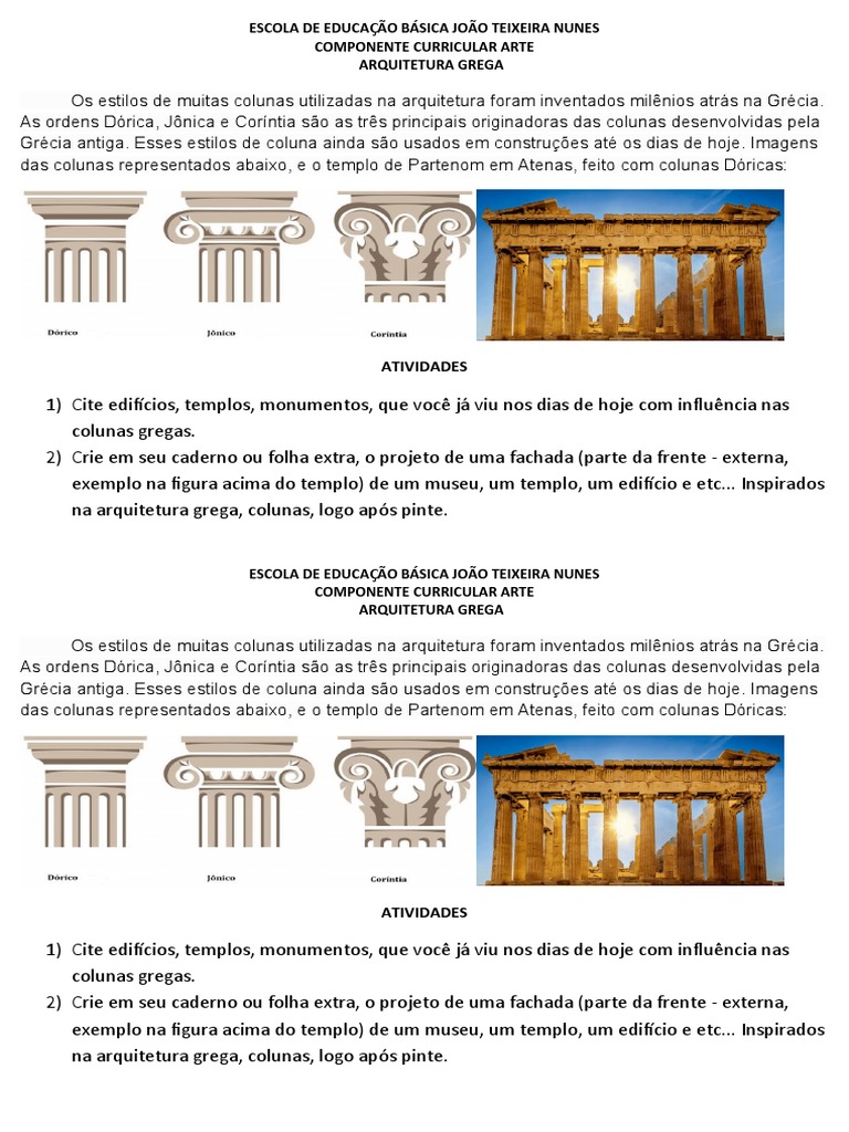 Estilos de Colunas na Arquitetura Grega | PDF