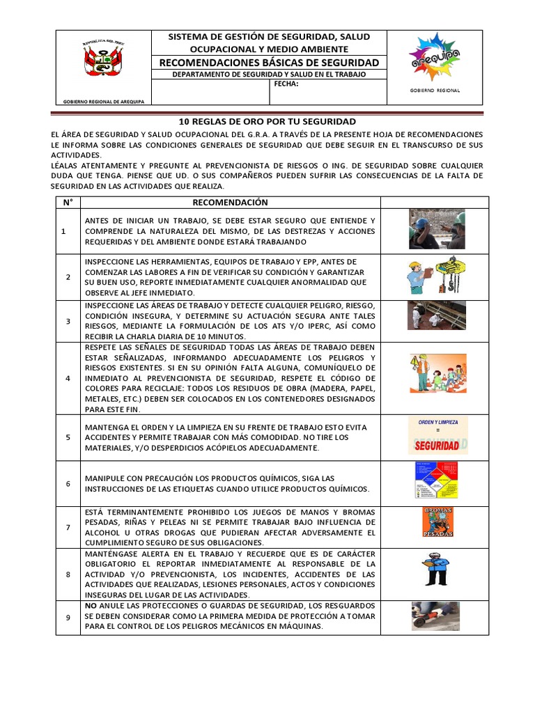 10 Reglas de Oro para la Seguridad Laboral | PDF